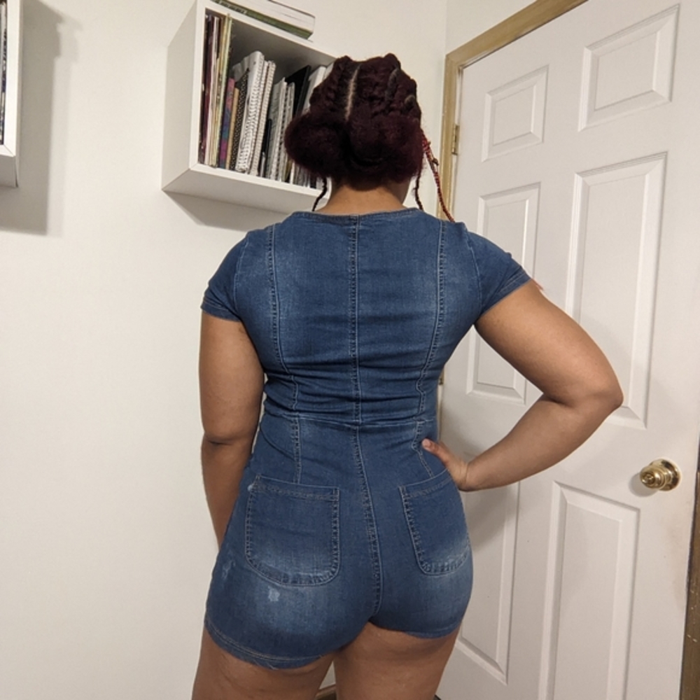 Fashion Nova Short Sleeve Denim Romper